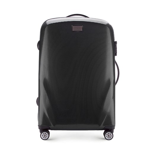 Średnia walizka z polikarbonu jednokolorowa czarna ze sklepu WITTCHEN w kategorii Walizki - zdjęcie 135140967