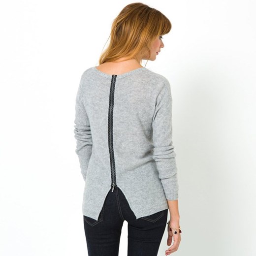 Sweter z okrągłym dekoltem, z tyłu ozdobne zapięcie na zamek, standardowa długość la-redoute-pl bialy poliamid