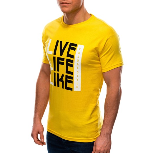 T-shirt męski z nadrukiem 1569S - żółty Edoti.com XL Edoti.com