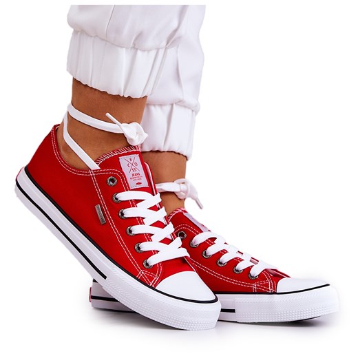 Cross Jeans trampki damskie czerwone tkaninowe sznurowane