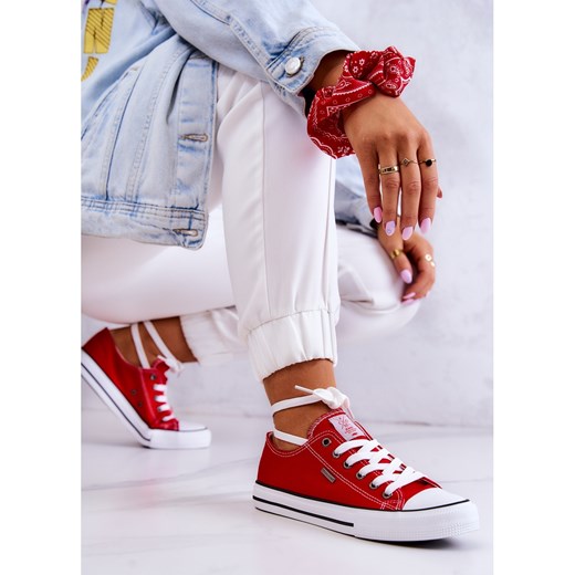 Trampki damskie Cross Jeans czerwone na płaskiej podeszwie sportowe tkaninowe