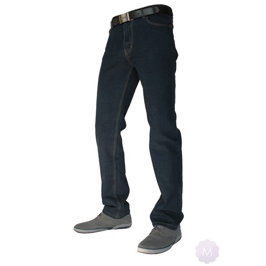 Elastyczne męskie spodnie jeansy granatowe długość 34 mercerie-pl czarny guziki