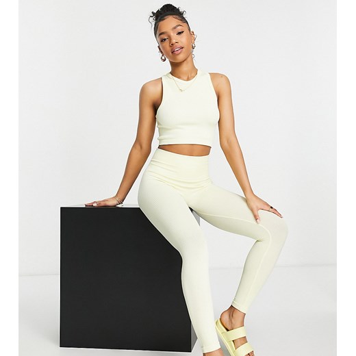 Stradivarius – Cytrynowe prążkowane legginsy bezszwowe – Część zestawu-Żółty S Asos Poland