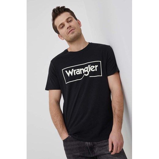 Wrangler t-shirt bawełniany kolor czarny z nadrukiem Wrangler S ANSWEAR.com