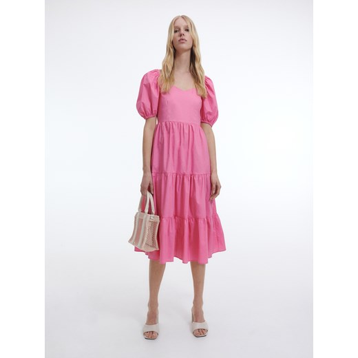 Reserved - Bawełniana sukienka z falbanami - Różowy Reserved S Reserved