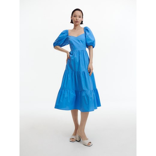 Reserved - Bawełniana sukienka z falbanami - Niebieski Reserved S Reserved