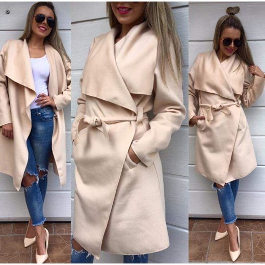 Płaszcz Beżowy Ecru Długi z Flauszu Madelinefashion OS madelinefashion.pl