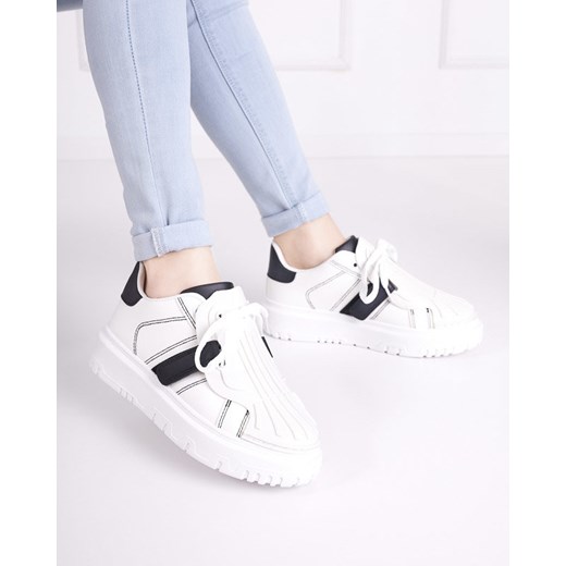 Royalfashion.pl buty sportowe damskie sneakersy białe płaskie sznurowane 