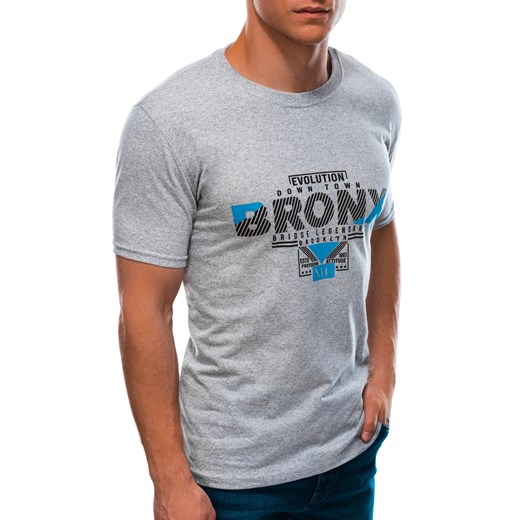 T-shirt męski z nadrukiem 1597S - szary/niebieski Edoti.com XL Edoti.com