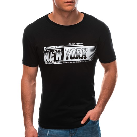 T-shirt męski z nadrukiem 1596S - czarny Edoti.com L Edoti.com