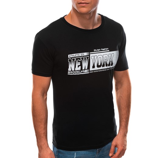 T-shirt męski z nadrukiem 1596S - czarny Edoti.com XL Edoti.com