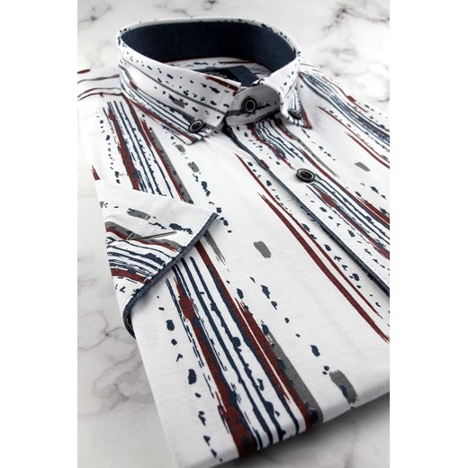 Koszula Męska Codzienna Bawełniana Casual biała we wzory z krótkim rękawem w Classo XL okazyjna cena ŚWIAT KOSZUL