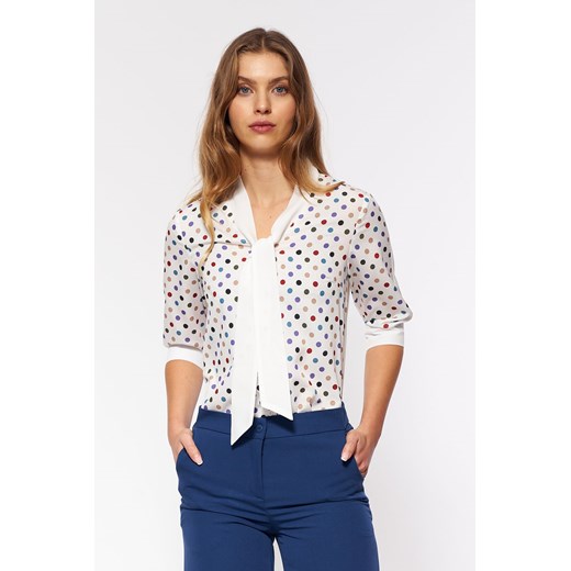 Subtelna bluzka z wiązaniem - ecru/fiolet - B140 ze sklepu Świat Bielizny w kategorii Bluzki damskie - zdjęcie 135447097