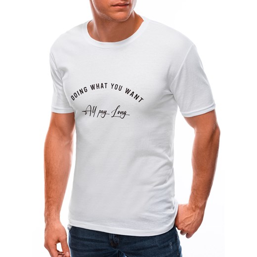 T-shirt męski z nadrukiem 1593S - biały Edoti.com M Edoti.com