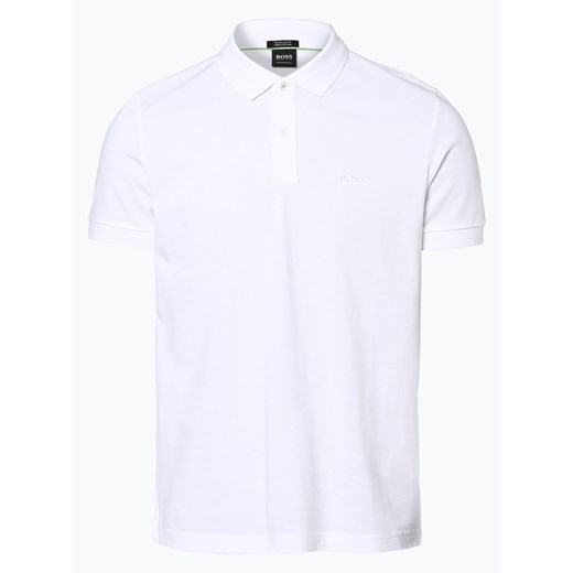 BOSS Green Męska koszulka polo Mężczyźni Bawełna biały jednolity ze sklepu vangraaf w kategorii T-shirty męskie - zdjęcie 135475696