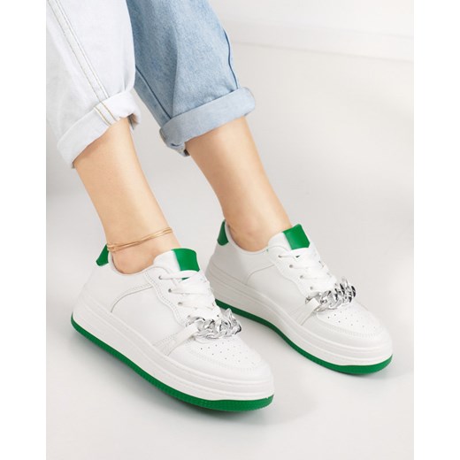 Biało - zielone sportowe buty damskie z łańcuszkiem Nevito - Obuwie Royalfashion.pl 40 royalfashion.pl