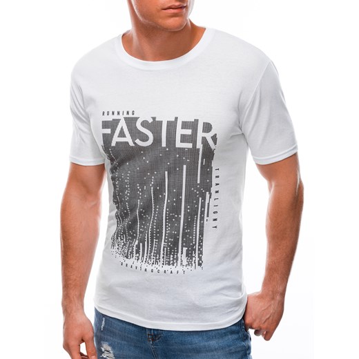 T-shirt męski z nadrukiem 1591S - biały Edoti.com XL Edoti.com