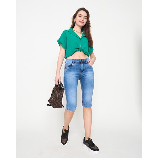 Damskie niebieskie jeansowe spodenki 3/4 - Odzież Royalfashion.pl S - 36 royalfashion.pl