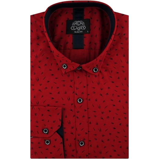 Koszula Męska Elegancka Wizytowa do garnituru czerwona we wzorki z długim Classo XXL promocyjna cena ŚWIAT KOSZUL