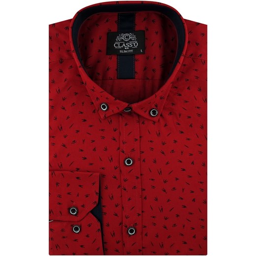 Koszula Męska Elegancka Wizytowa do garnituru czerwona we wzorki z długim Classo XL promocyjna cena ŚWIAT KOSZUL