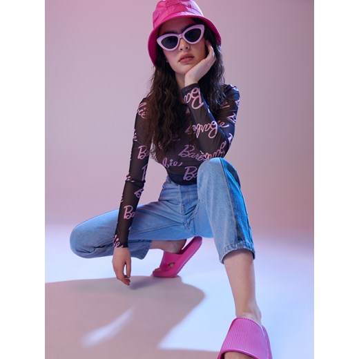 Sinsay - Crop top Barbie - Czarny Sinsay XXS Sinsay
