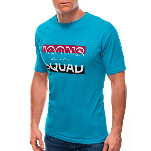 T-shirt męski z nadrukiem 1603S - jasnoniebieski Edoti.com XXL Edoti.com