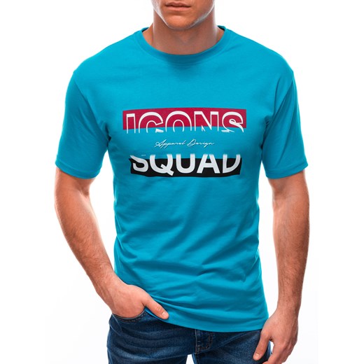T-shirt męski z nadrukiem 1603S - jasnoniebieski Edoti.com XL Edoti.com