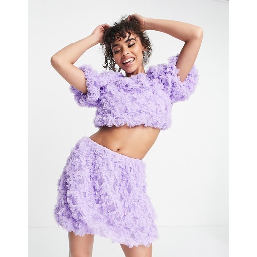 ASOS Luxe – Liliowa bufiasta spódnica mini z koronki 3D-Fioletowy Asos Luxe 44 Asos Poland