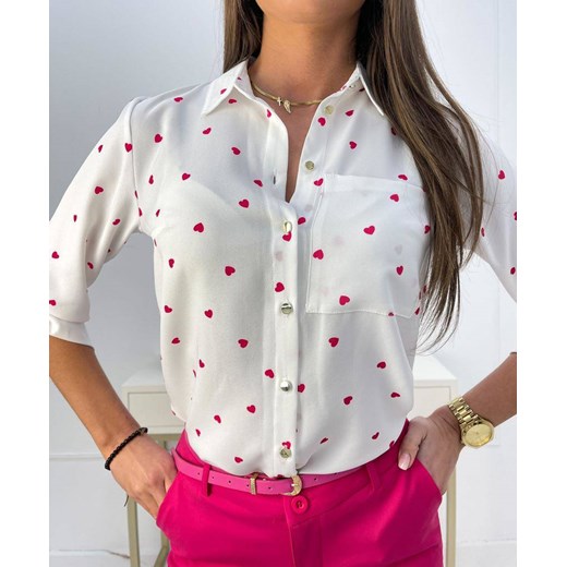 Biała koszula damska w różowe serduszka SWEET HEART L lafemmeboutique.pl