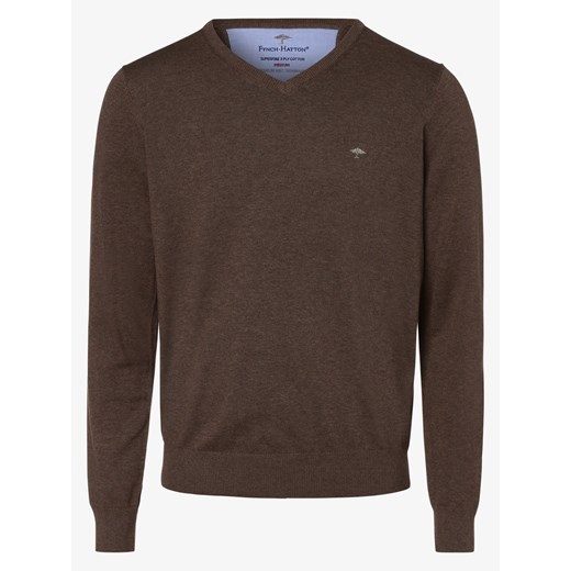 Fynch-Hatton Sweter męski Mężczyźni Bawełna mocca jednolity ze sklepu vangraaf w kategorii Swetry męskie - zdjęcie 135861969