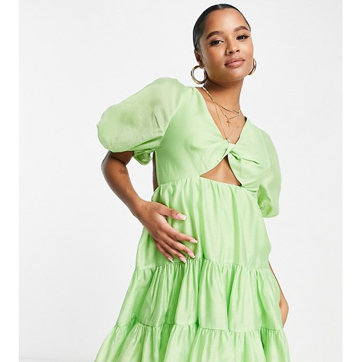 ASOS DESIGN Petite – Zielona kaskadowa sukienka mini z woalu ze skręconym 34 Asos Poland