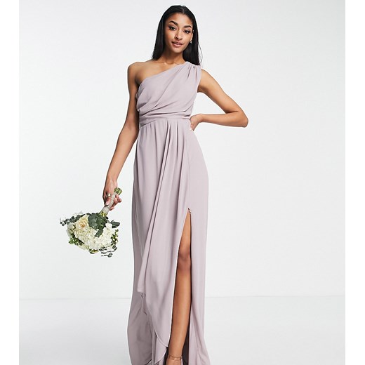 TFNC Tall Bridesmaid – Szarolawendowa szyfonowa sukienka maxi na jedno ramię z 44 promocja Asos Poland