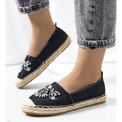 Czarne espadryle zdobione cyrkoniami Block 36 ButyModne.pl