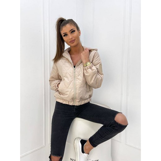 Beżowa pikowana kurtka damska z kapturem i kieszeniami LIVI BEIGE XS lafemmeboutique.pl