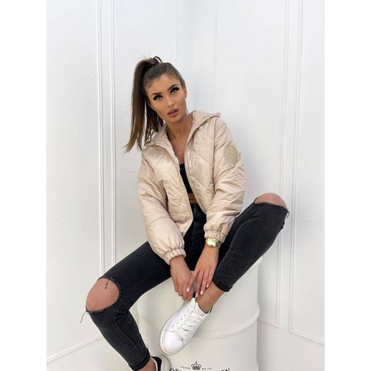Beżowa pikowana kurtka damska z kapturem i kieszeniami LIVI BEIGE XS lafemmeboutique.pl