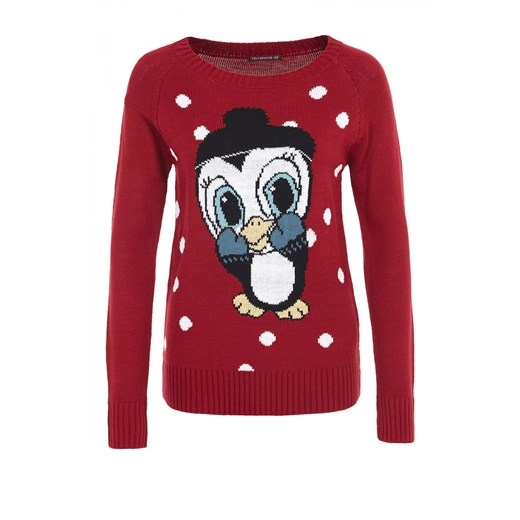 Sweater with penguin terranova czerwony nadruki