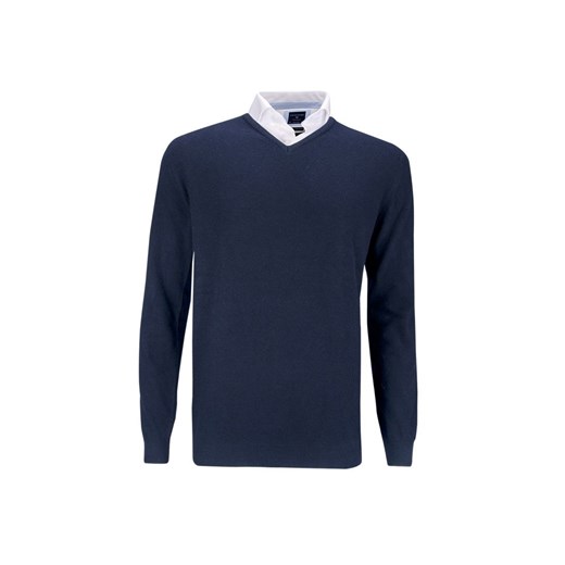 Granatowy sweter / pulower v-neck Profuomo z wełny eleganckipan-com-pl czarny ciepłe