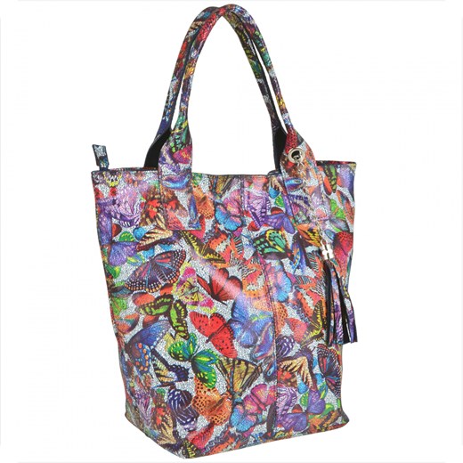 Torba worek wzór kolorowe motyle z miękkiej skóry bardzo lekka xl ze sklepu melon.pl w kategorii Torby Shopper bag - zdjęcie 136207375