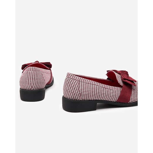 Bordowo-białe damskie mokasyny w pepitkę Lukisto - Obuwie Royalfashion.pl 40 royalfashion.pl