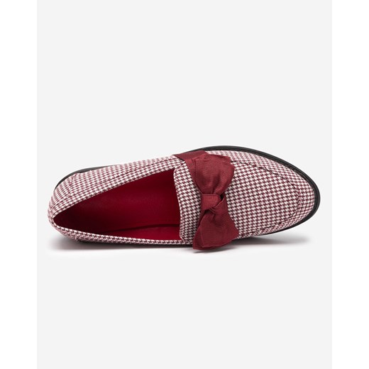 Bordowo-białe damskie mokasyny w pepitkę Lukisto - Obuwie Royalfashion.pl 41 royalfashion.pl