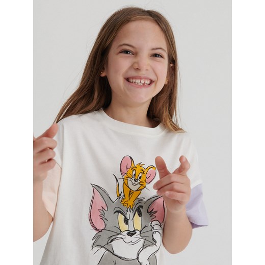 Reserved - Bawełniany t-shirt Tom&Jerry - Kremowy Reserved 140 Reserved
