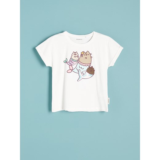 Reserved - Bawełniany t-shirt Pusheen - Kremowy Reserved 134 Reserved