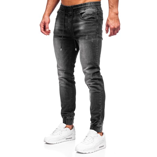 Czarne spodnie jeansowe joggery męskie Denley MP00532N S Denley wyprzedaż