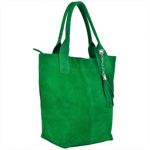 Torba worek zamszowa zielona z podszewką i zamkiem ze sklepu melon.pl w kategorii Torby Shopper bag - zdjęcie 136285339