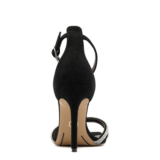 Sandały damskie Neścior czarne eleganckie z zamszu na szpilce 