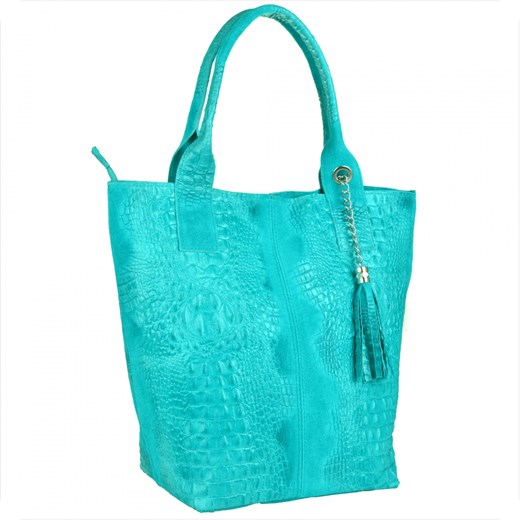 Torba worek z miękkiej skóry bardzo lekka xl turkus niebieski ze sklepu melon.pl w kategorii Torby Shopper bag - zdjęcie 136344009