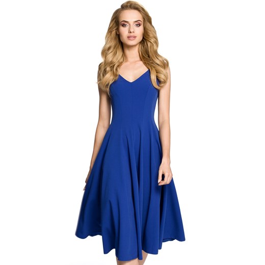 Sukienka wieczorowa rozkloszowana z dekoltem V niebieska M Sukienki.shop
