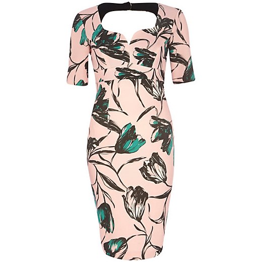 Pink floral print cut out miracle dress river-island bezowy kwiatowy
