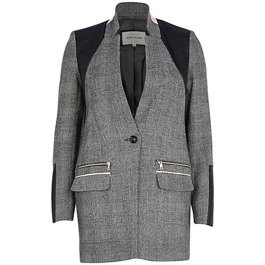 Grey check leather-look panel jacket river-island szary kurtki