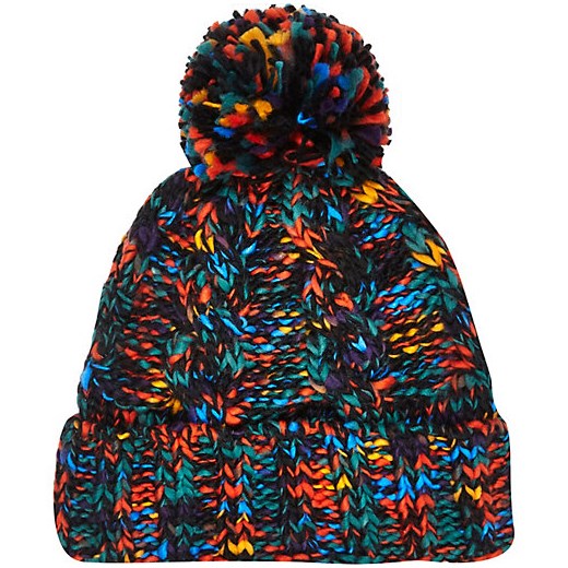 Multicoloured cable knit beanie hat river-island szary beanie